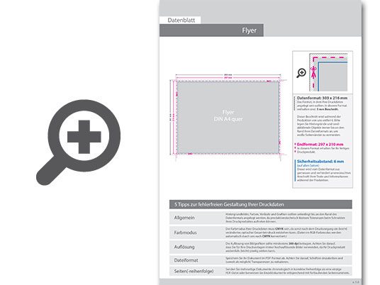 Product Bild multiloft-flyer_din_a4_quer_(29_7_cm_x_21_0_cm)_einseitig_folienkaschiert_gl__nzend_und_einseitiger_hei__folienpr__gung_silber__4_0_farbig_(einseitiger_druck)